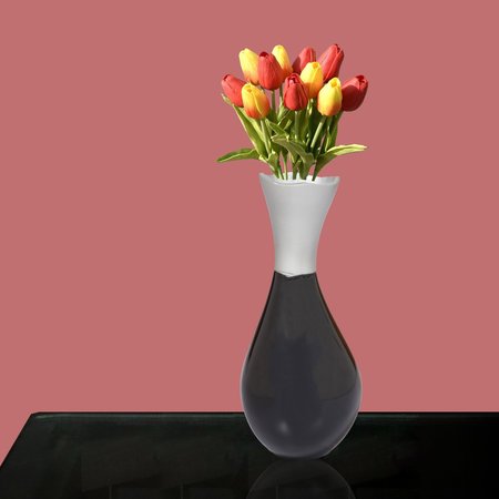 Uniquewise Aluminium-Casted Modern Decorative Flower Table Vase, Two Tone Black and Silver 9.75 Inch QI004134.L